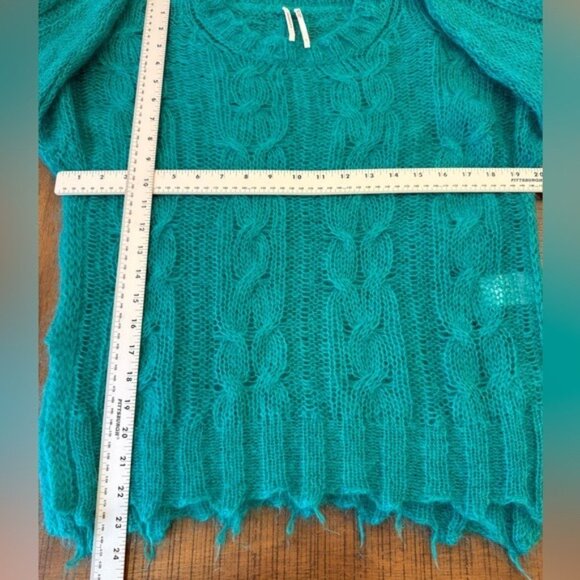 Anthropologie Women’s Sweater Sheer Teal Cable Knit Open Weave Size Small Cozy - Picture 9 of 11